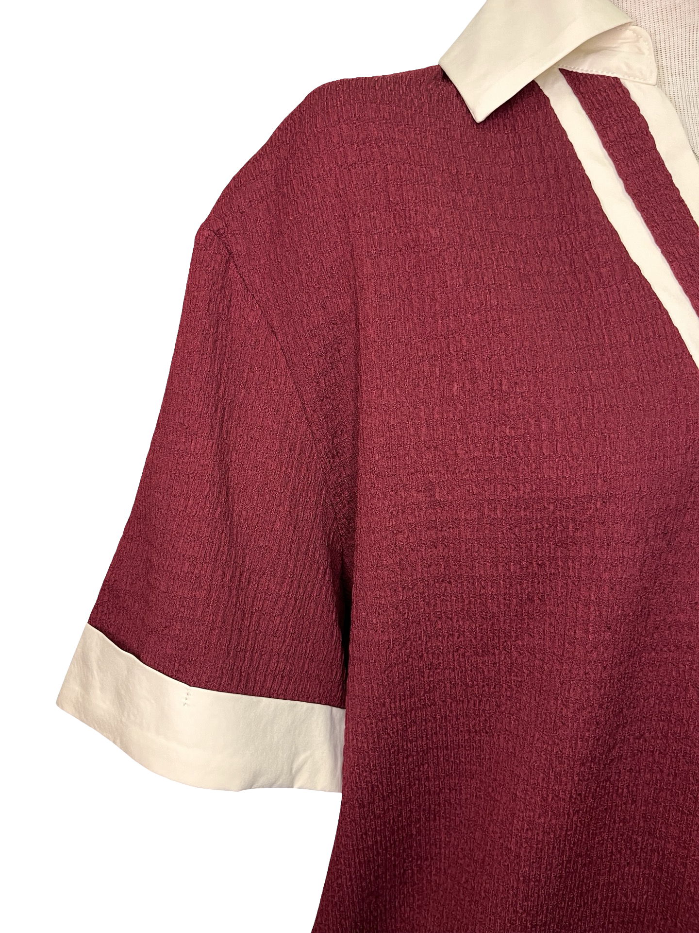 Collar V Neck Short Sleeve Top Wine