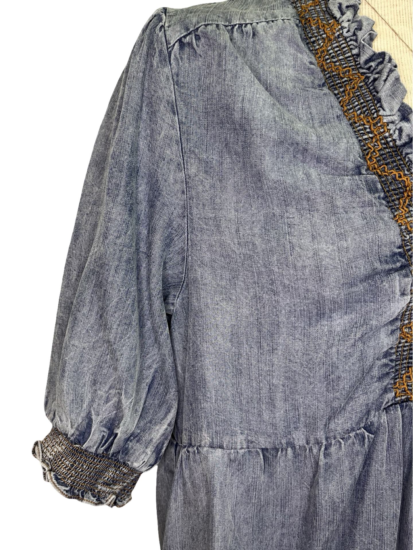 Tiered Skirt Short Sleeve Washed Denim Dress