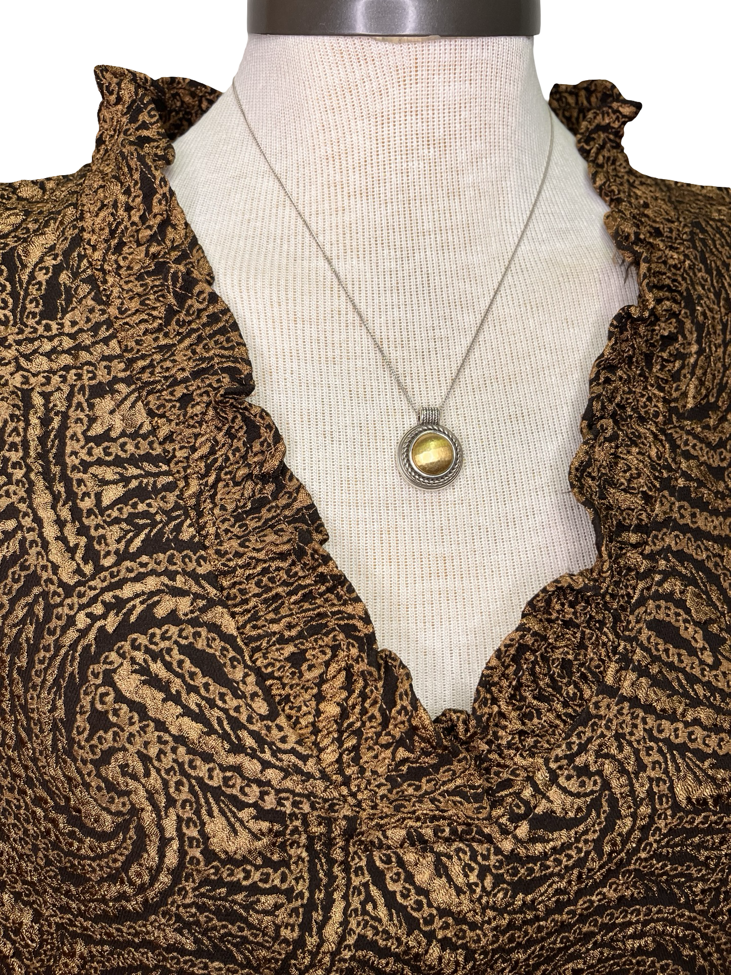 Smocked V Neck Jacquard Top Brown