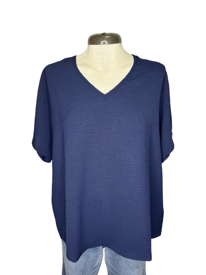 Navy V Neck Top