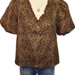 Smocked V Neck Jacquard Top Brown