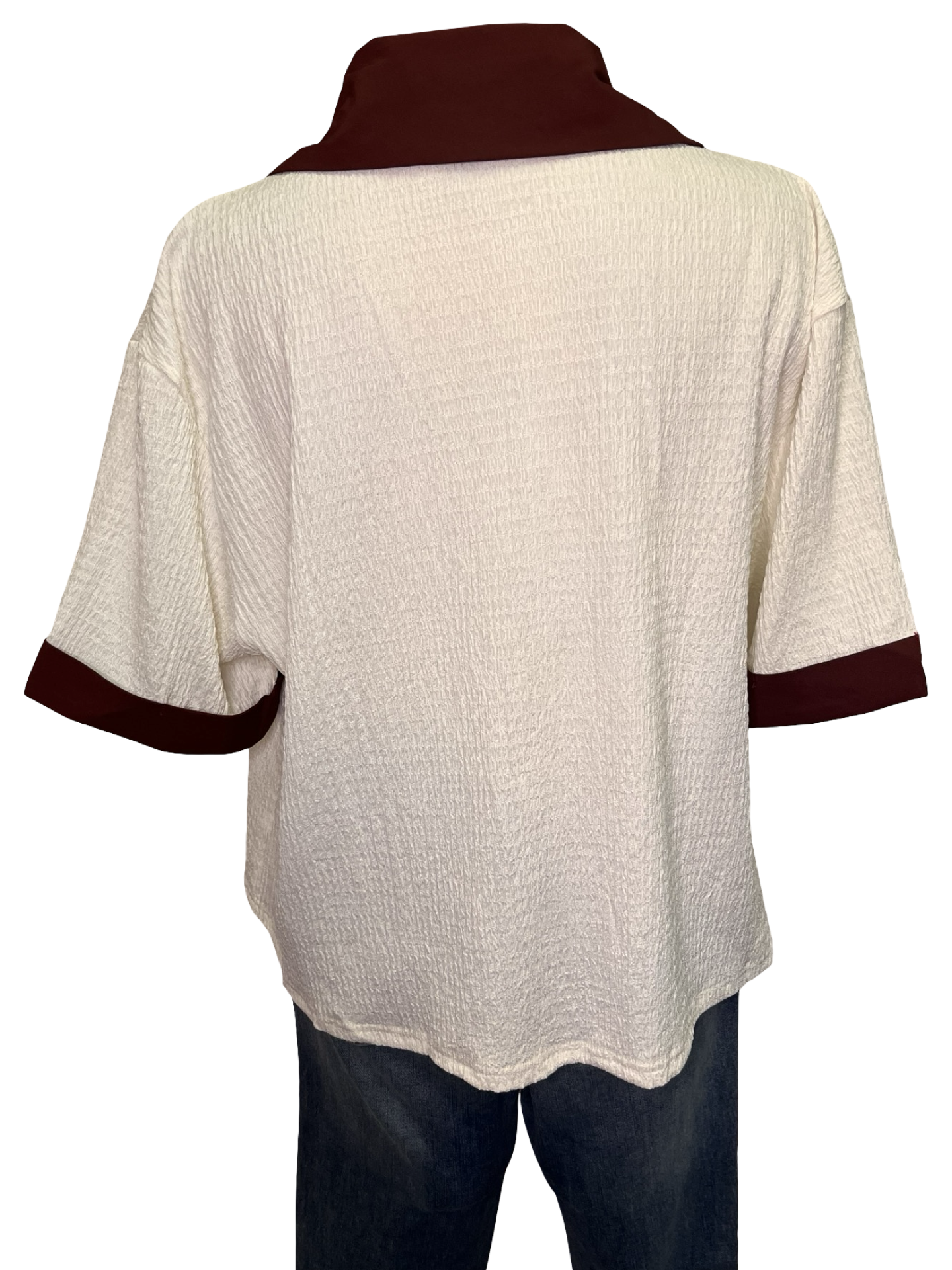 Collar V Neck Short Sleeve Top Cream