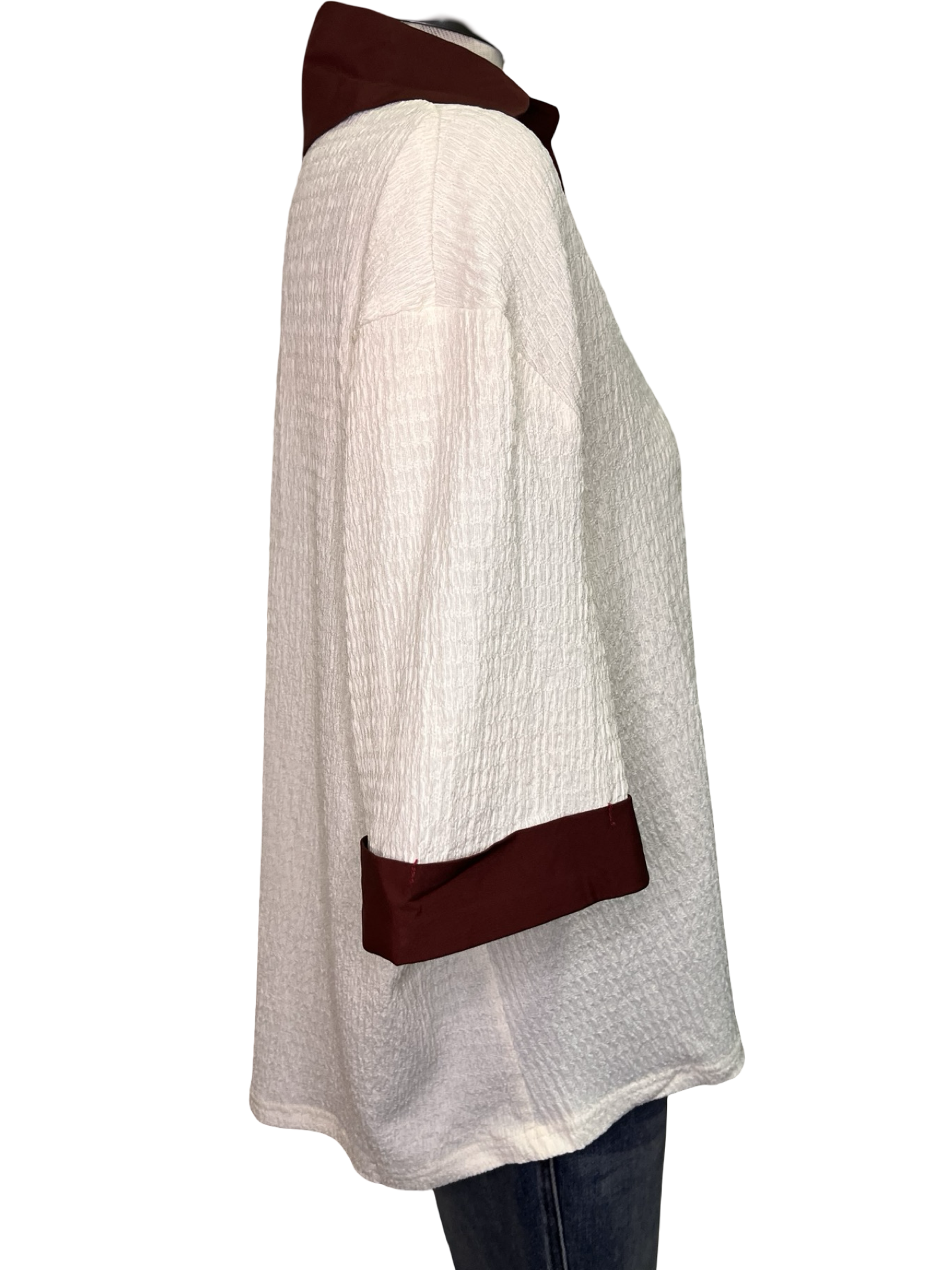 Collar V Neck Short Sleeve Top Cream