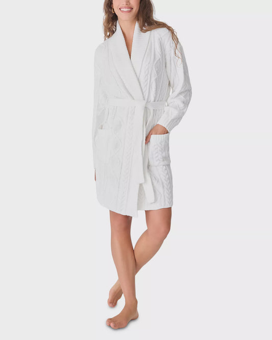 Chenille Cozy Cable Shawl Collar Robe Ivory
