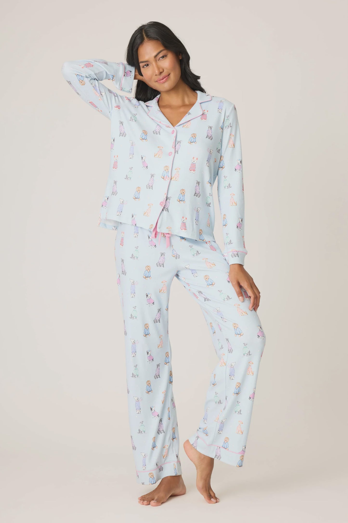 Doggone Cold Dog Print Pointelle PJ Pant Set Blue Haze