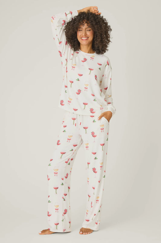 Let's Get Toasty Holiday Wine Print Pants PJ Set