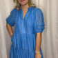 Shiny Tiered Blue V Neck Dress