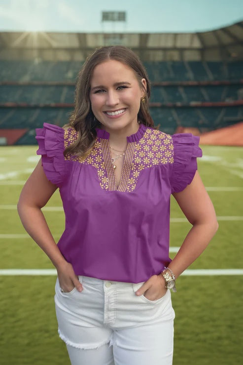 Mia Purple and Gold Embroidered Blouse