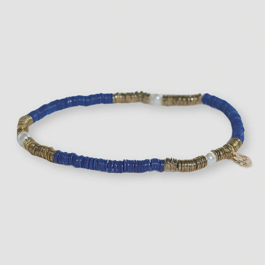 Rory Solid Lapis/Gold/Pearl Stretch Bracelet