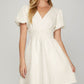 Puff Sleeve Jaquard Mini Dress Off White