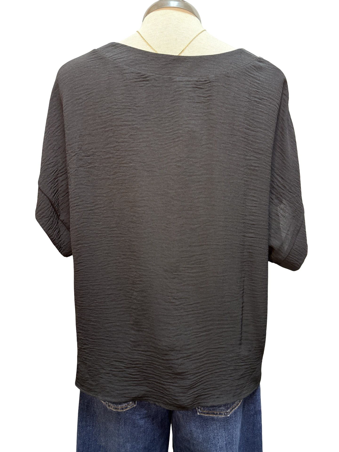 Solid V Neck Short Sleeve Blouse Black