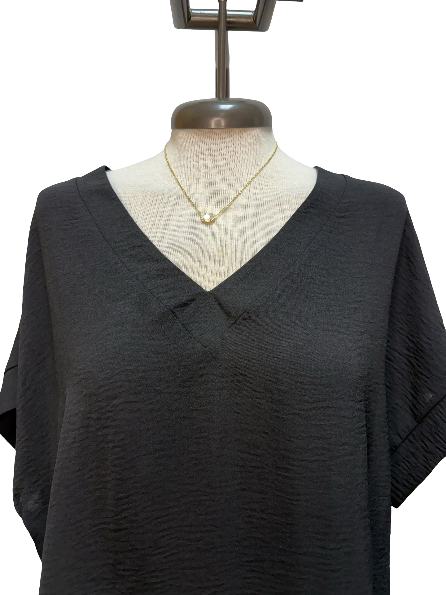 Solid V Neck Short Sleeve Blouse Black