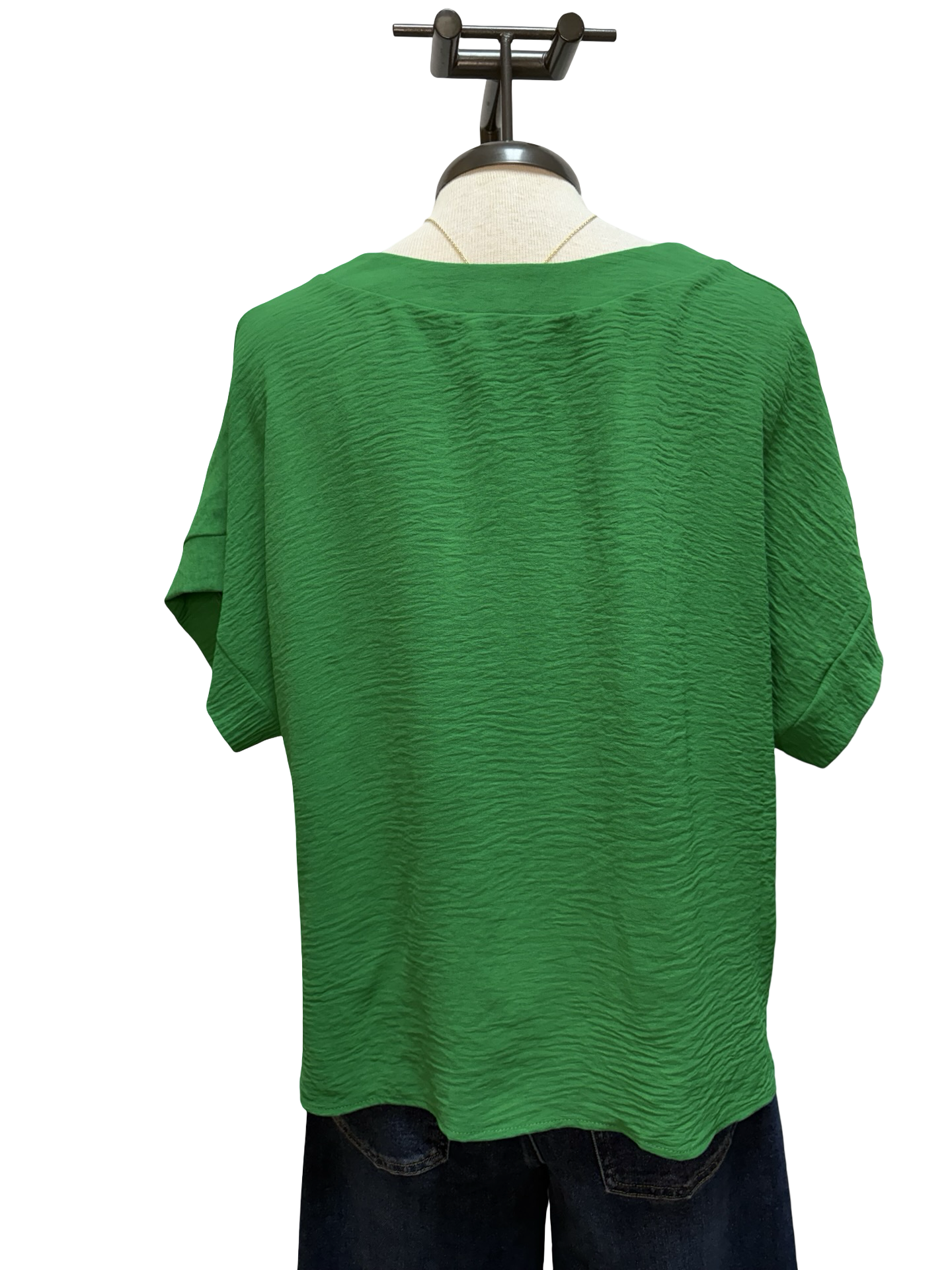 Solid V Neck Short Sleeve Blouse Green