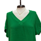 Solid V Neck Short Sleeve Blouse Green