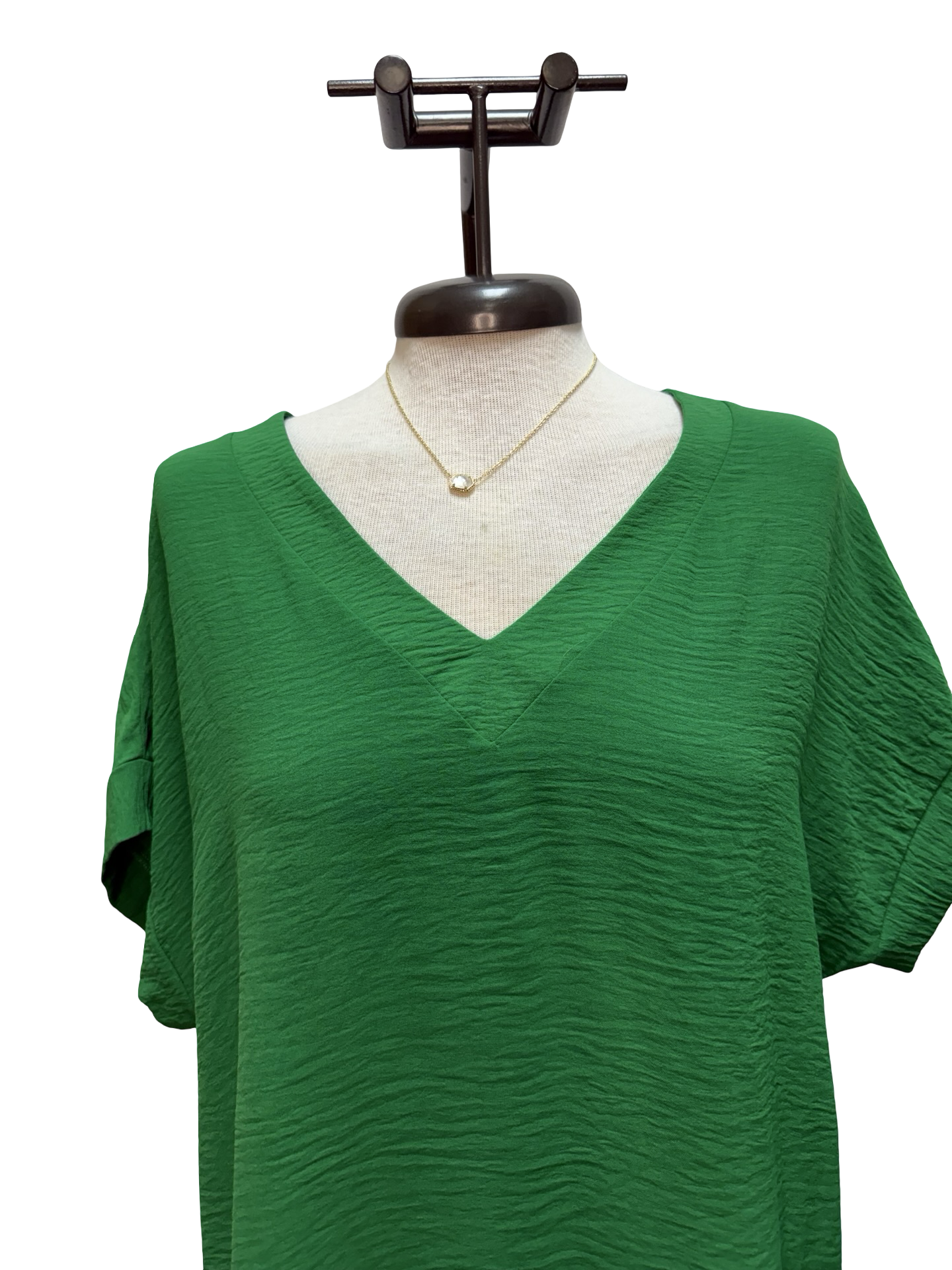 Solid V Neck Short Sleeve Blouse Green