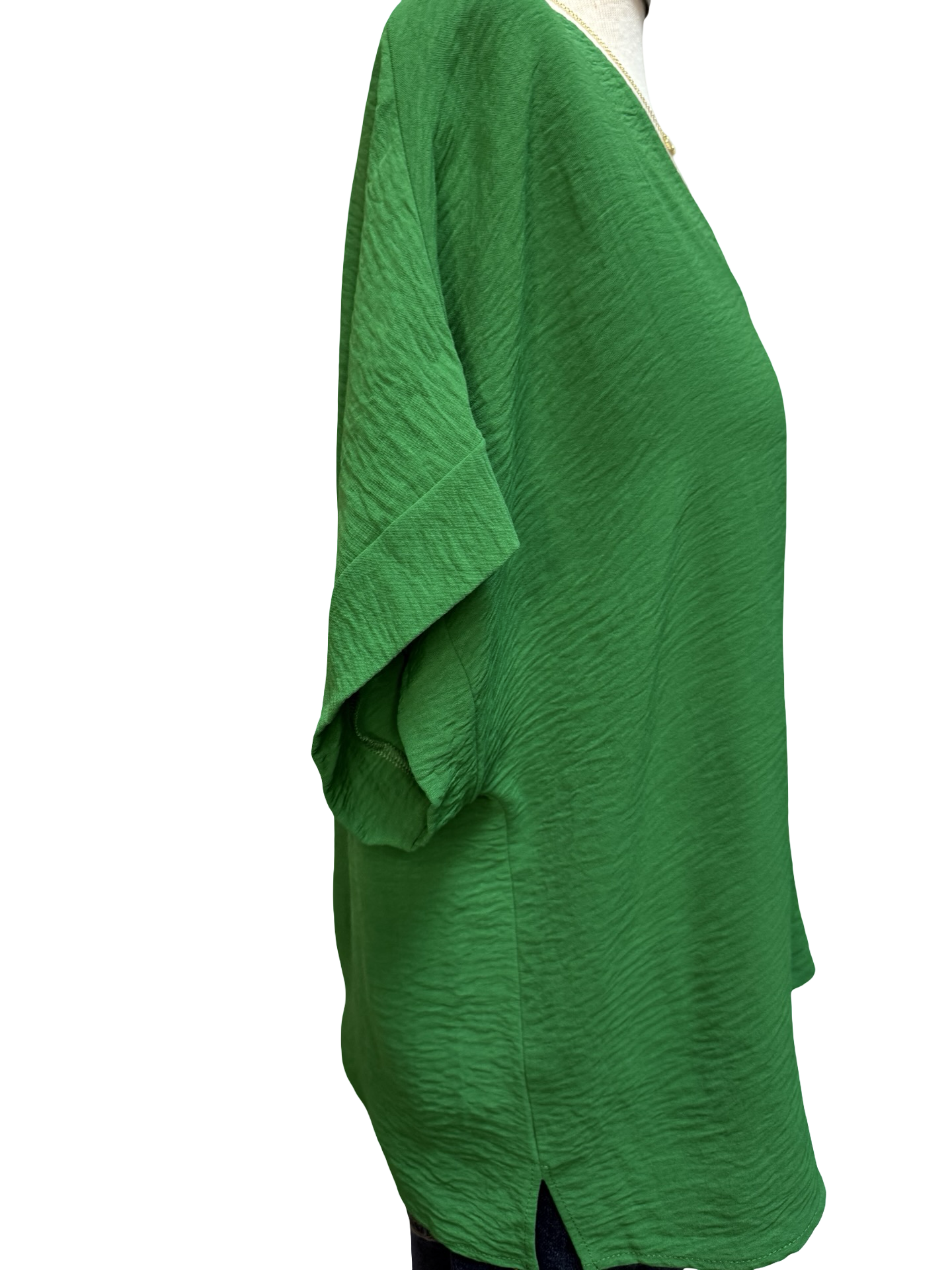 Solid V Neck Short Sleeve Blouse Green