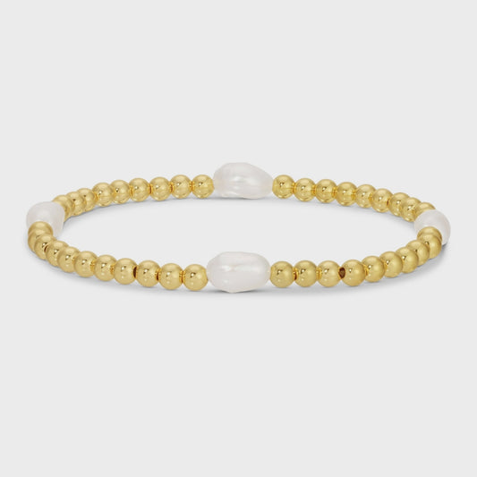 Beaded Stretch Bracelet 4mm with Pearl Accents Gold
