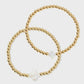Gold Beaded Quatrefoil Stretch Bracelet 4mm