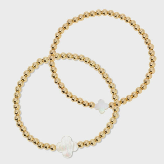 Gold Beaded Quatrefoil Stretch Bracelet 4mm