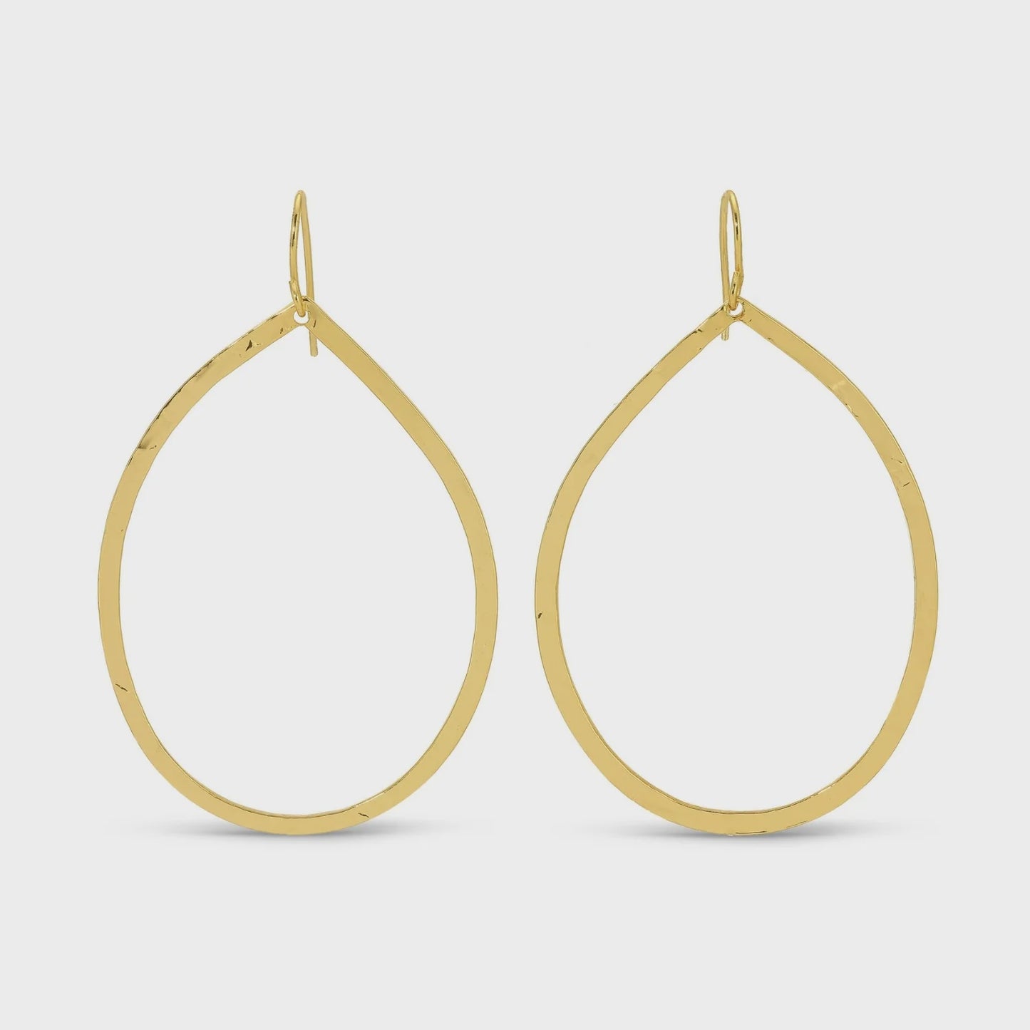 Large Lightly Hammered Open Teardrop Earrings Gold