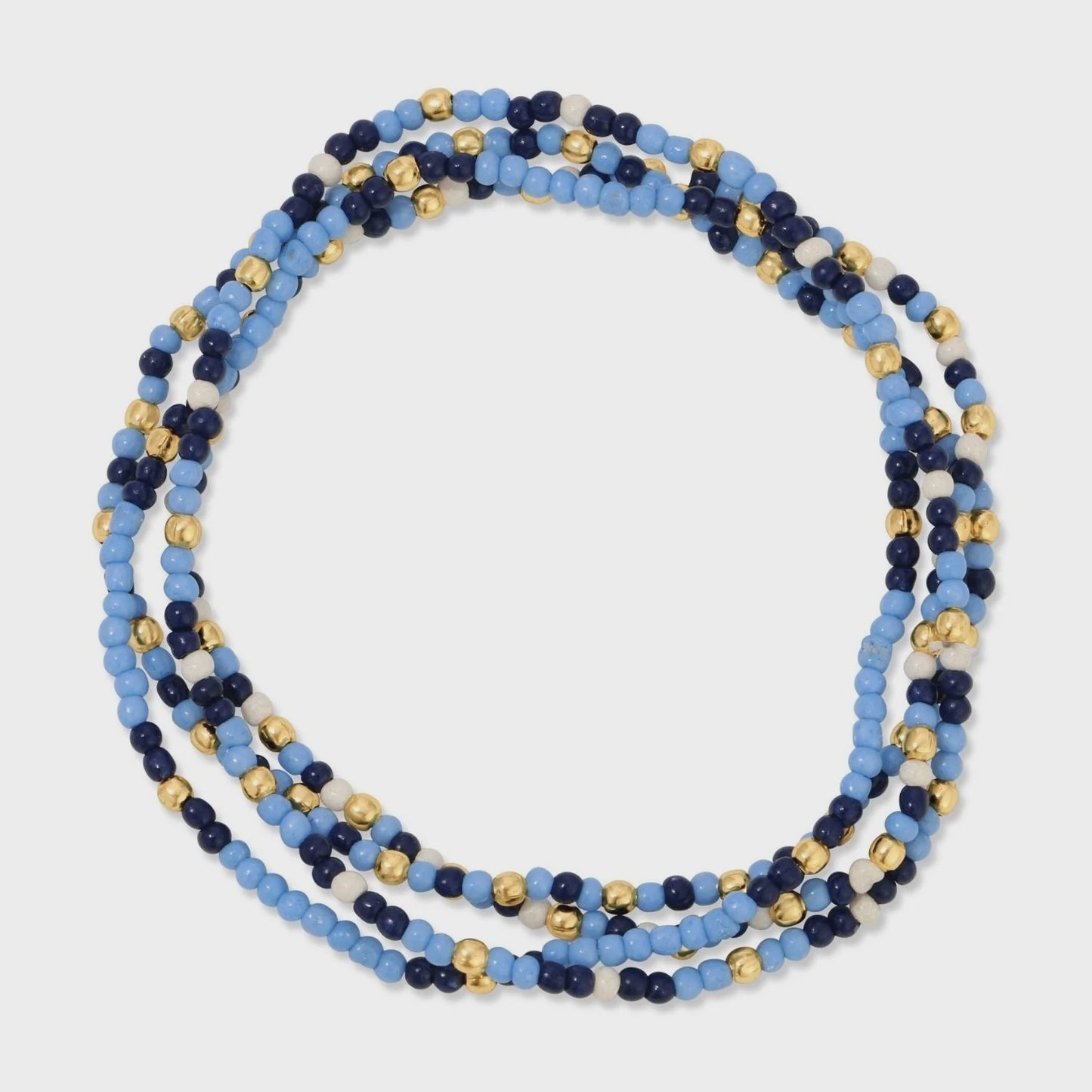 Seed Bead Stretch Game Day Bracelet 2mm Navy/Lt Blue/White/Gold