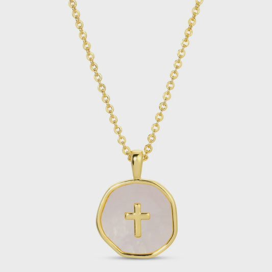 Shell with Cross Pendant Necklace Gold