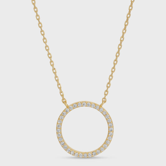 Open Pave Circle Pendant Necklace Gold