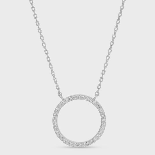 Open Pave Circle Pendant Necklace Silver