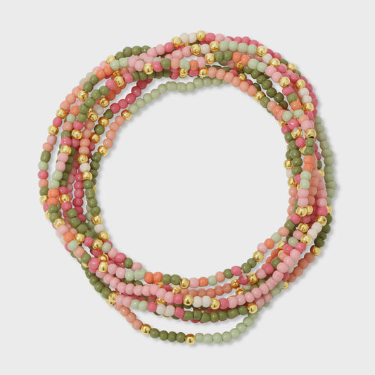 Seed Bead Stretch Bracelet 2mm Pink/Peach/Green/Gold