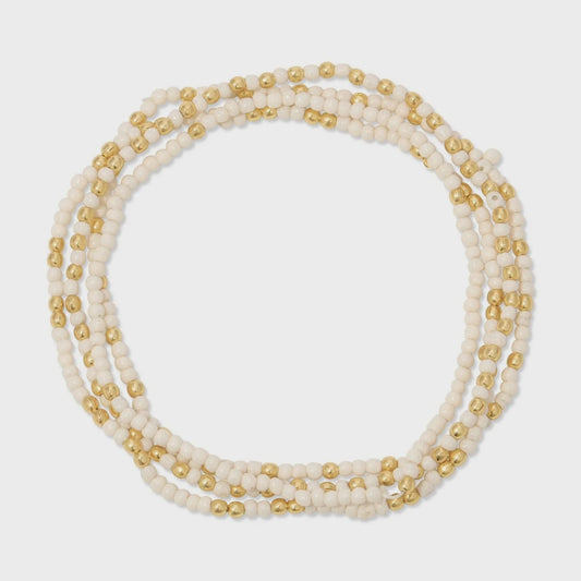 Seed Bead Stretch Game Day Bracelet 2mm White/Gold