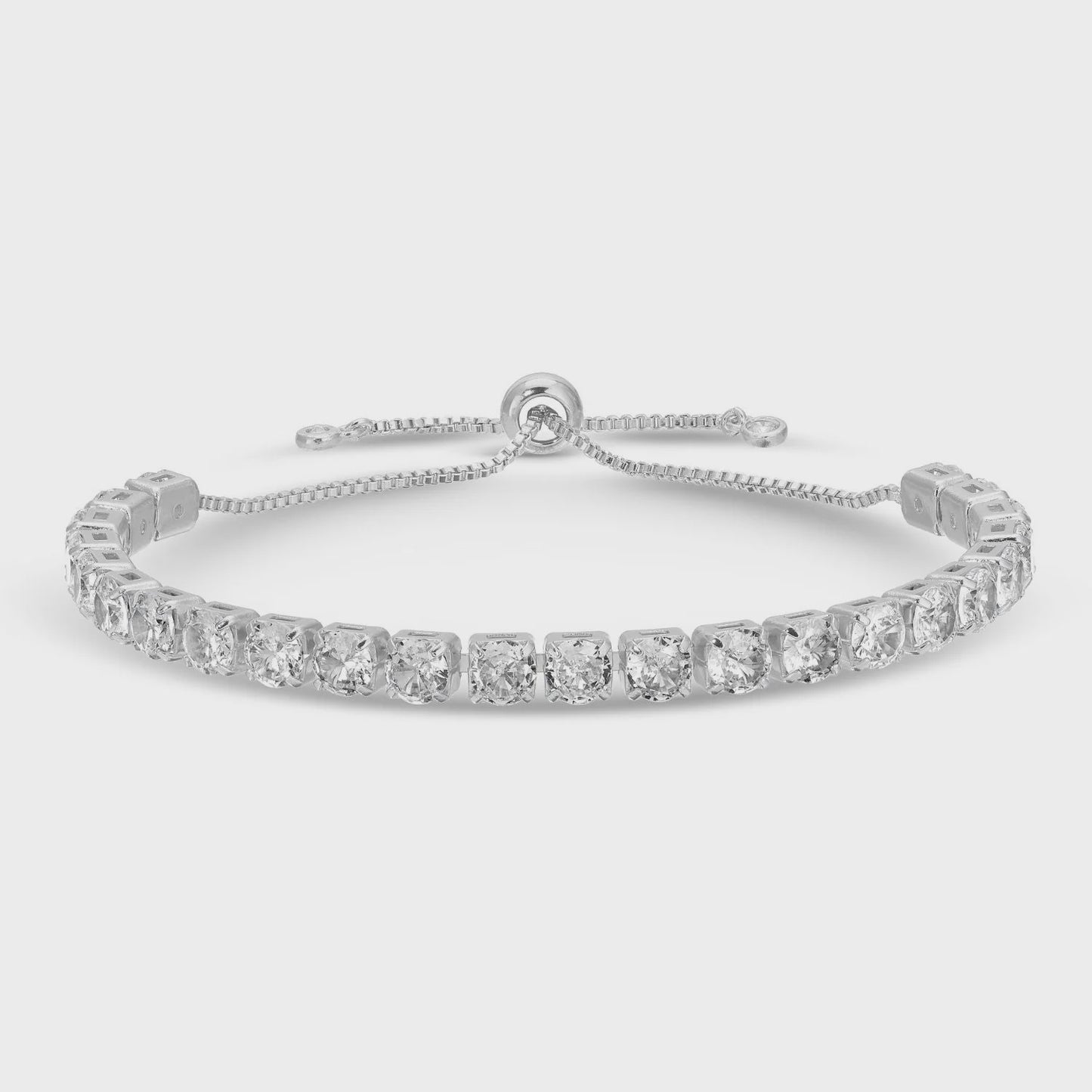 Statement Faux Diamond Pulley Bracelet Silver