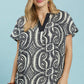 Geometric Print V Neck Top Black