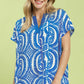 Geometric Print V Neck Top Blue