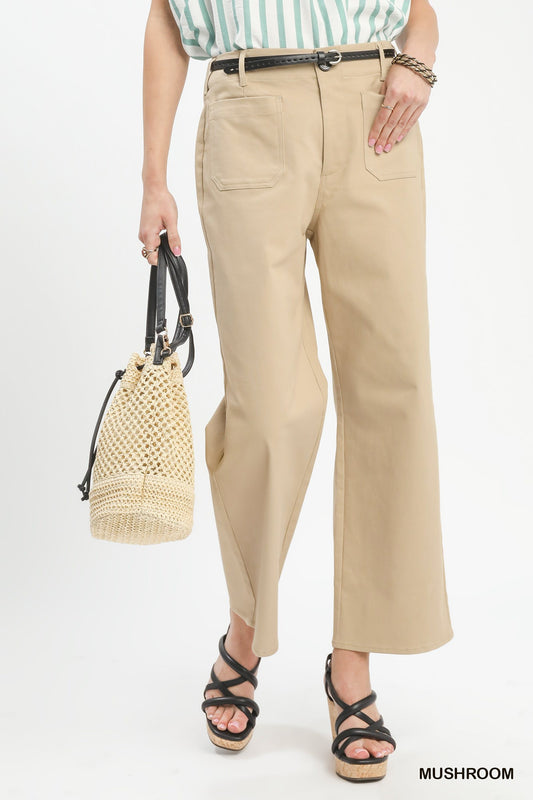 High Waist Wide Leg Crop Pants Mushroom
