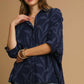 Textured Leaf Button Down Blouse Navy
