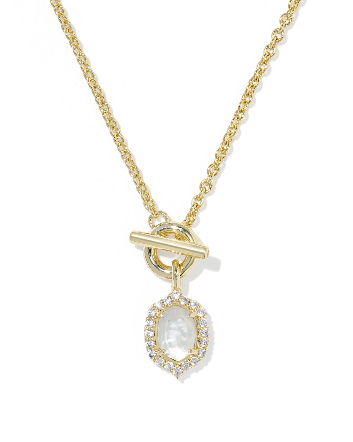 Daphne Crystal Frame Toggle Necklace Gold Ivory MOP
