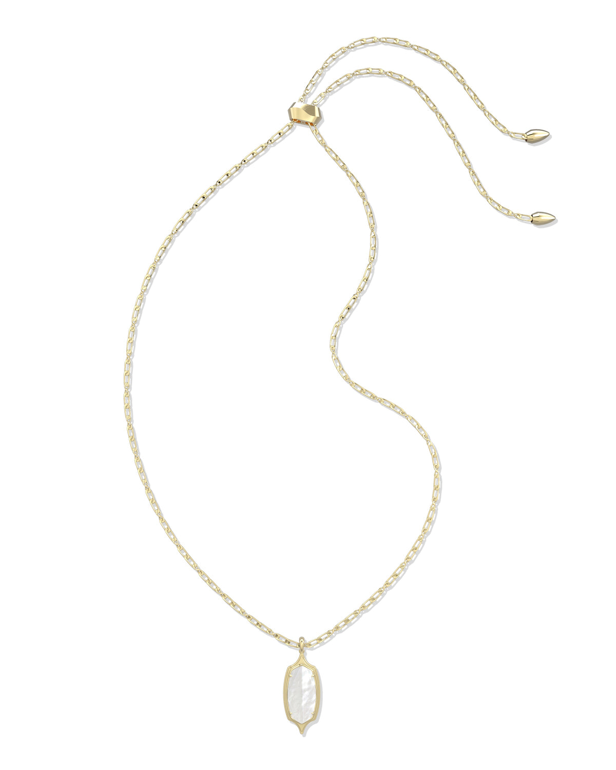 Dani Stepped Frame Long Pendant Necklace Gold Ivory MOP