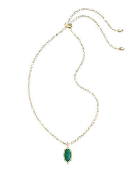 Dani Stepped Frame Long Pendant Necklace Gold Green Malachite