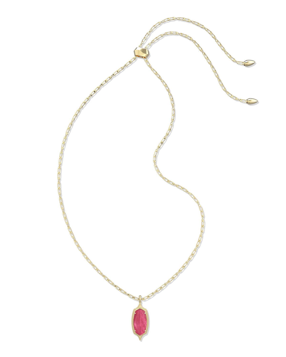 Dani Stepped Frame Long Pendant Necklace Gold Dark Pink Illusion