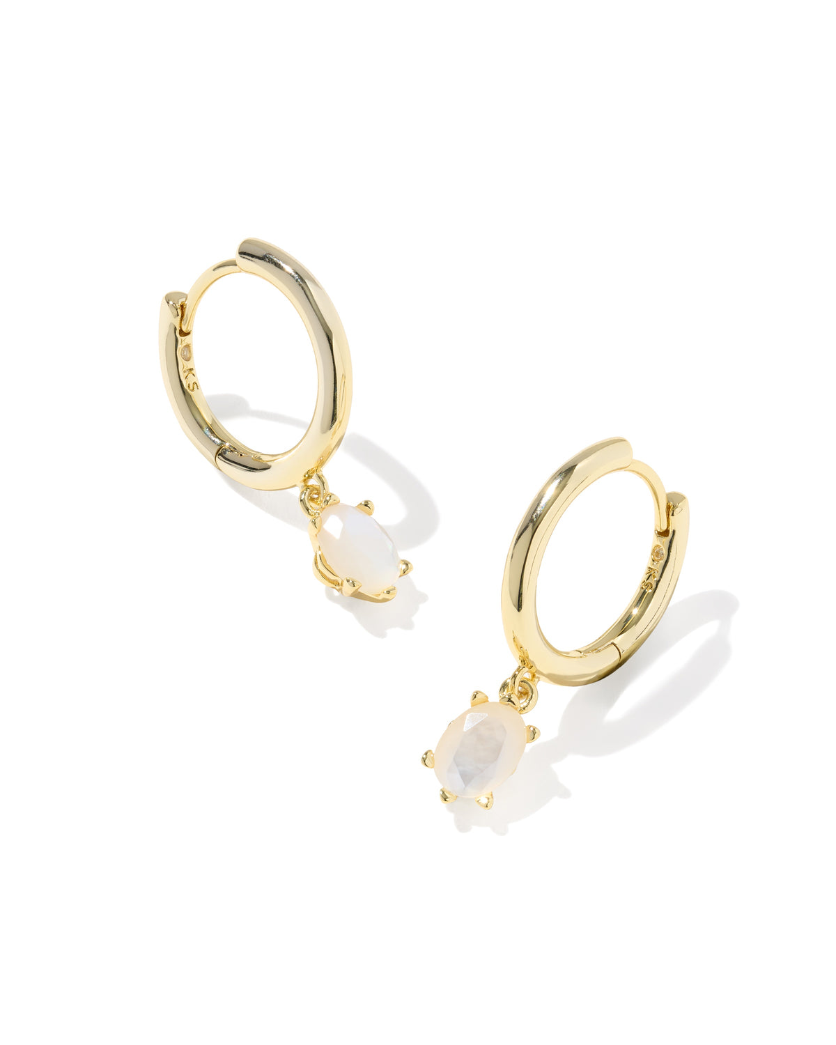 Cailin Single Stone Huggie Earrings Gold Ivory MOP
