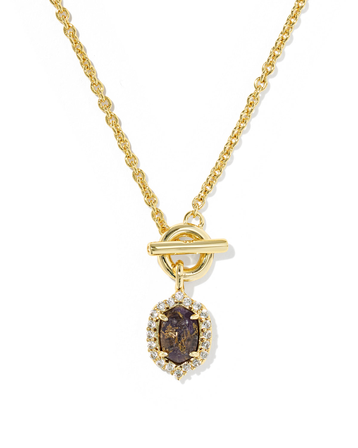 Daphne Crystal Frame Toggle Necklace Gold Bronze Veined Purple Amethyst