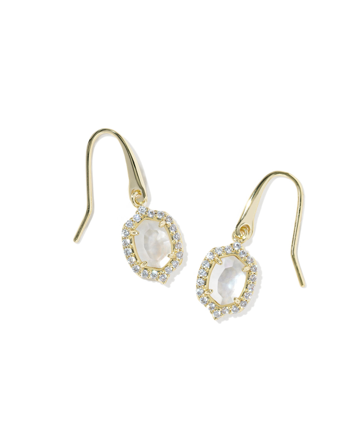 Daphne Crystal Frame Drop Earrings Gold Ivory MOP
