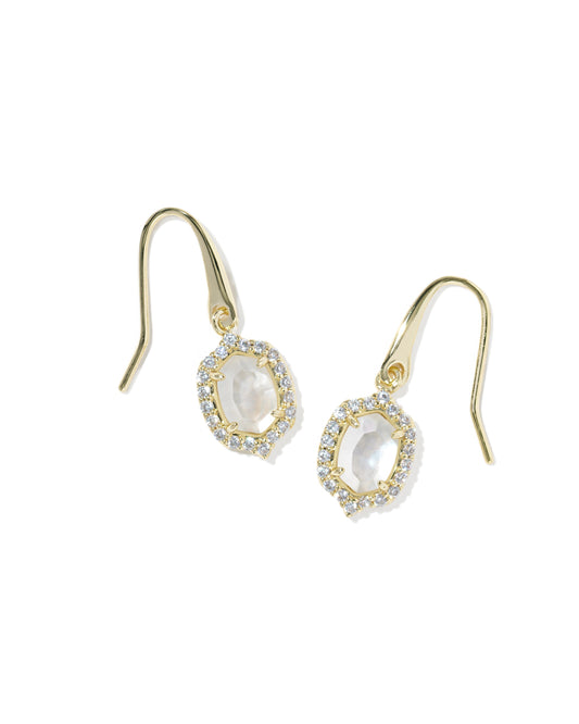 Daphne Crystal Frame Drop Earrings Gold Ivory MOP