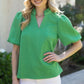 Bubble Short Sleeve Textured Knit Top Green