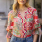 Detailed Mixed Print Top Coral