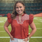Hook Em Burnt Orange Embroidered Blouse