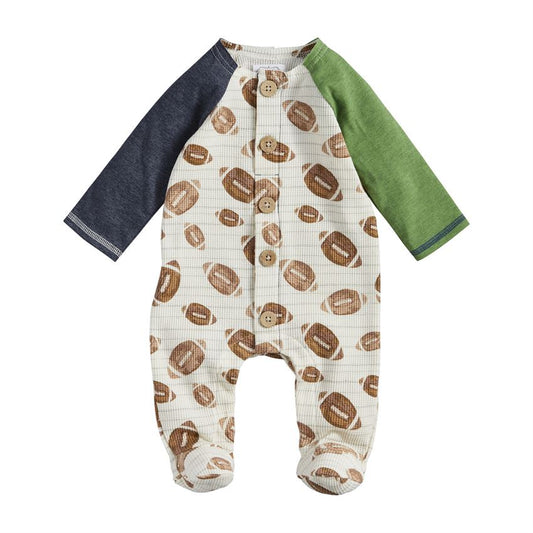 Oatmeal Football Sleeper 3-6 months