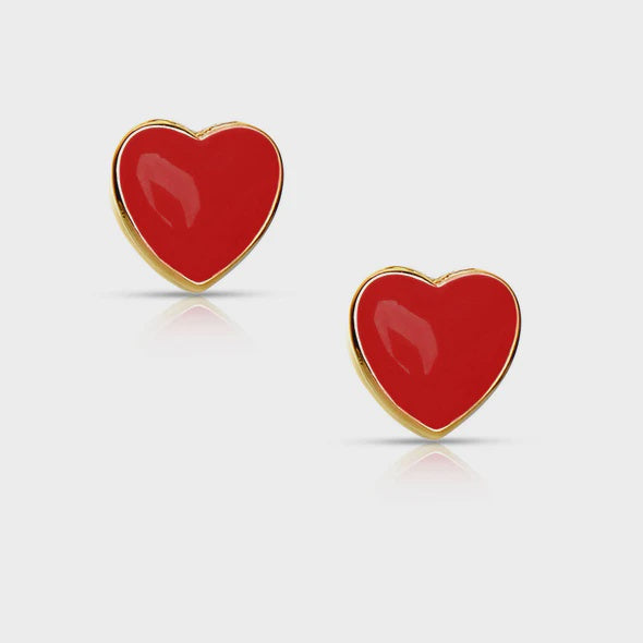 Heart Stud Earrings Red