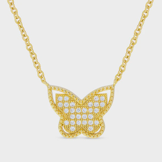 CZ Butterfly Necklace Gold Overlay