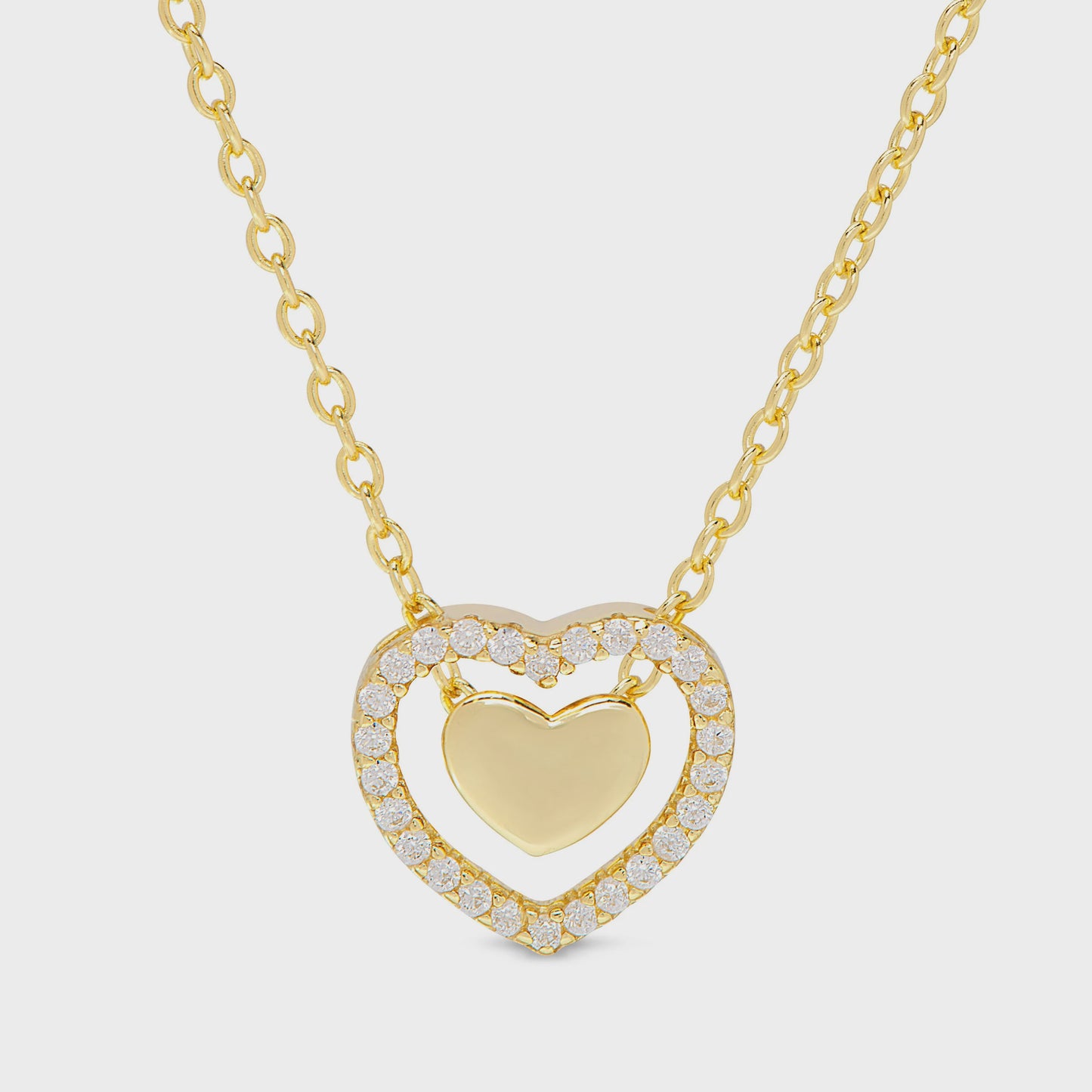 CZ Halo Heart Necklace Gold Overlay